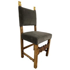 19th Century Spanish Baroque Giltwood & Mohair Upholstered Side Chair