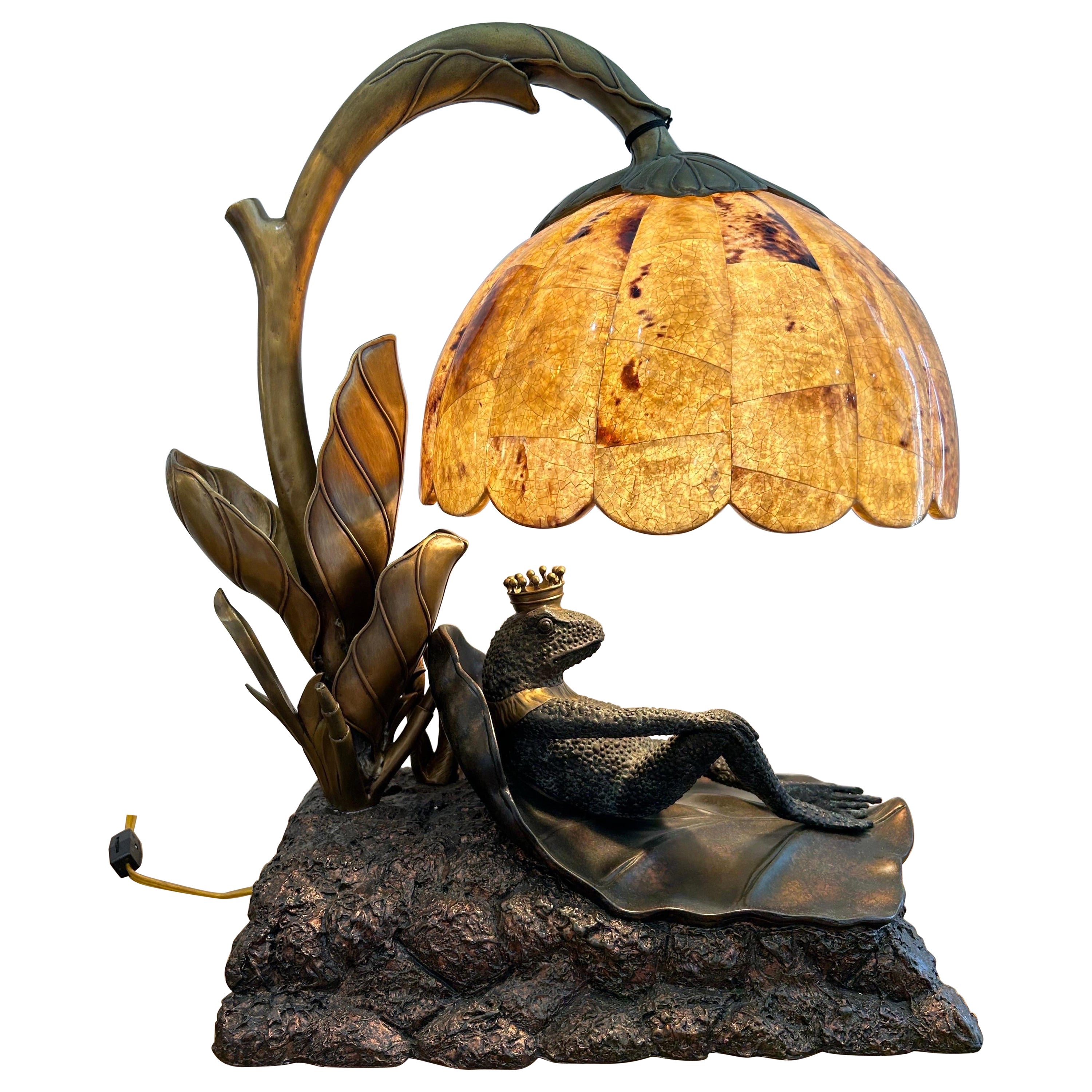 Maitland Smith frog prince lamp with pen shell shade For Sale