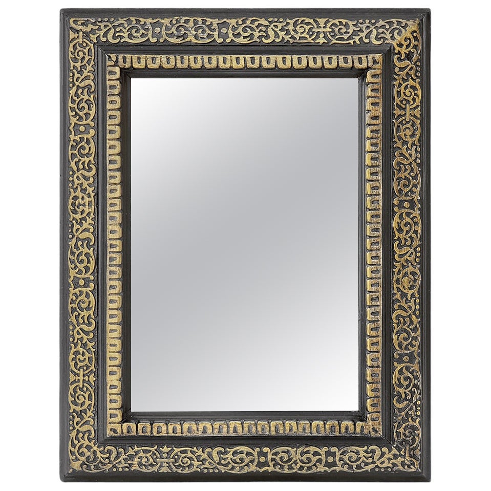 Petit Antique Mirror français en bois noir et doré, période Napoléon III, vers 1870