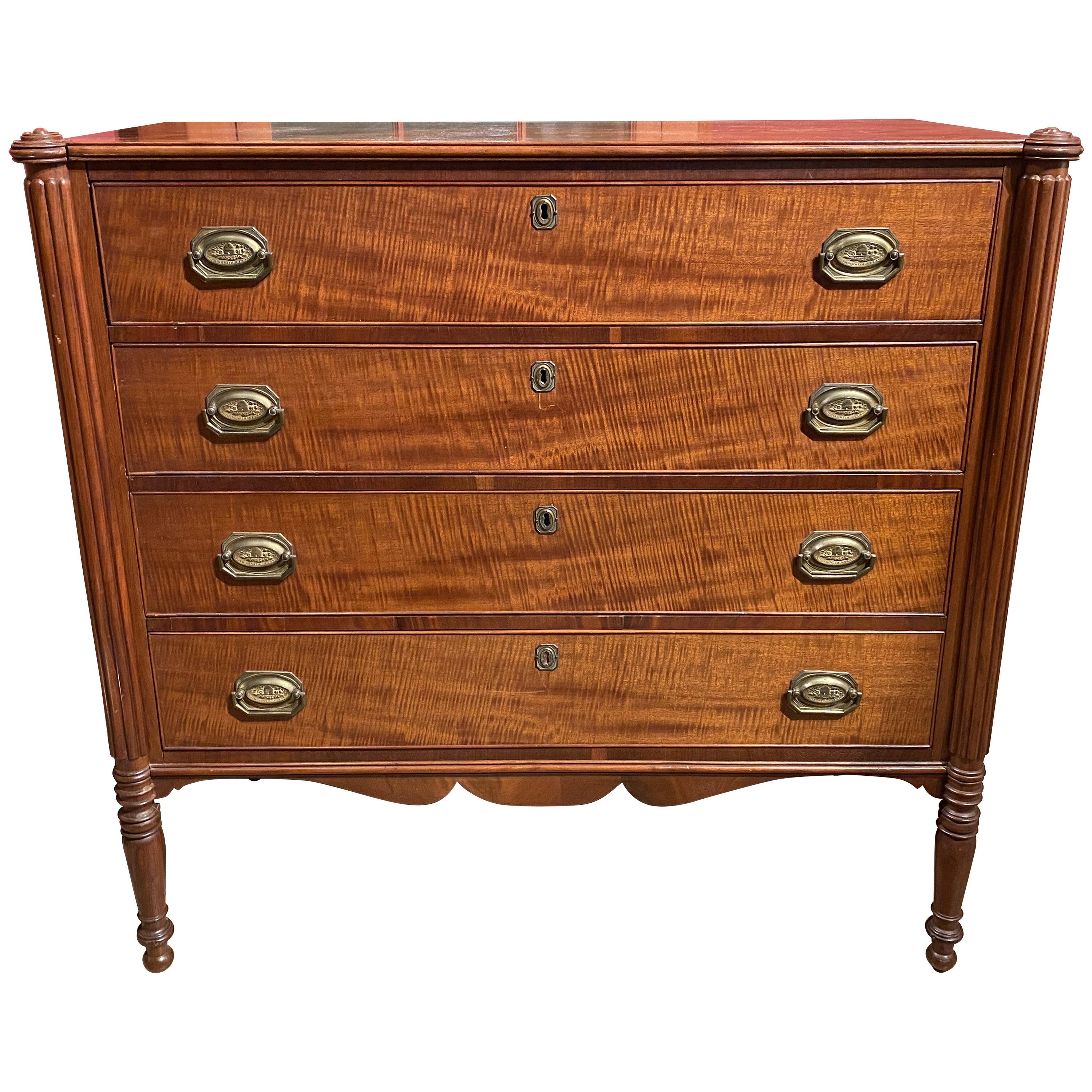 Sheraton Federal Period Cherry, Mahogany & Tiger Maple Chest of Drawers c.1810 For Sale