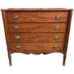 Antique Sheraton Federal Period Cherry, Mahogany & Tiger Maple Chest of Drawers c.1810