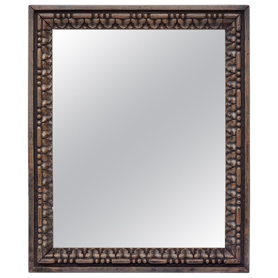 Small Antique French Mirror In Carved Blackened Wood, circa 1870