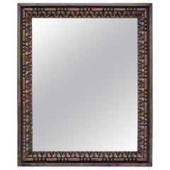 Small Antique French Mirror In Carved Blackened Wood, circa 1870