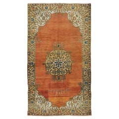 4.4x8 Ft 1963's Handmade Anatolian Oriental Rug in Red, Brown, Cream and Blue