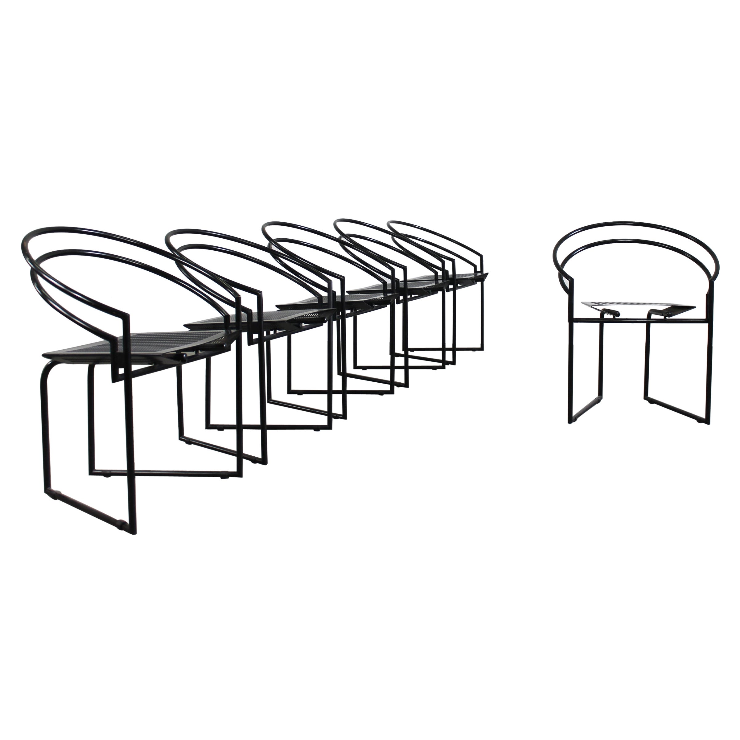 Mario Botta Set of Six La Tonda Chairs in Black Lacquered Metal by Alias 1980s For Sale