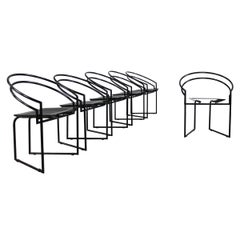 Mario Botta Satz von sechs La Tonda-Stühlen aus schwarz lackiertem Metall von Alias, 1980er Jahre