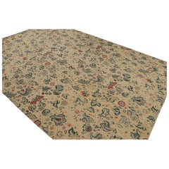 Rug & Kilim’s European Tudor Style Flatweave in Beige with Teal Floral Pattern