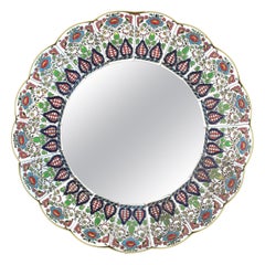 Ceramic Scalloped Mirror with Hand Painted Multi Color Foliage Floral Frame
