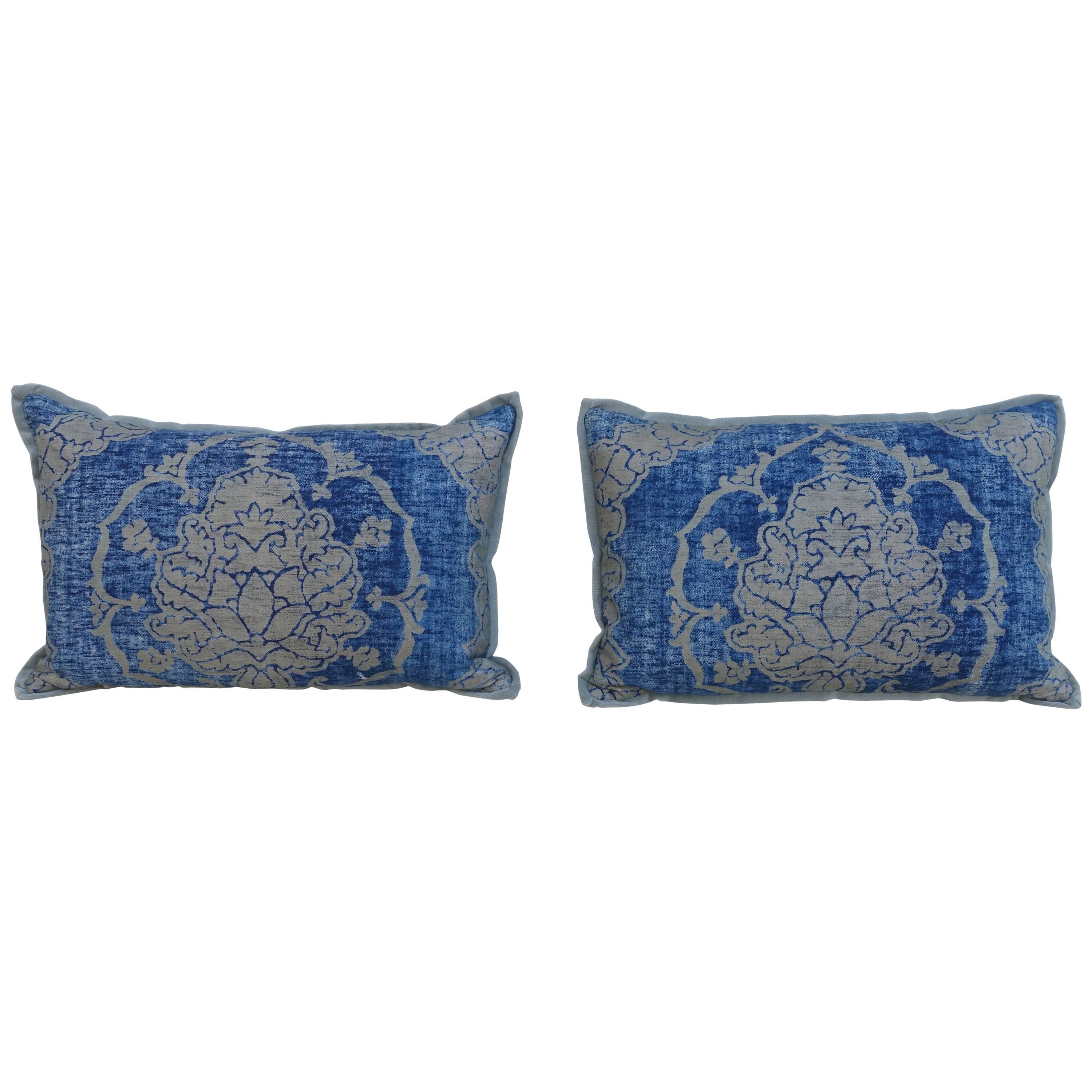 Pair of Blue and Grey Fortuny Textile Pillows