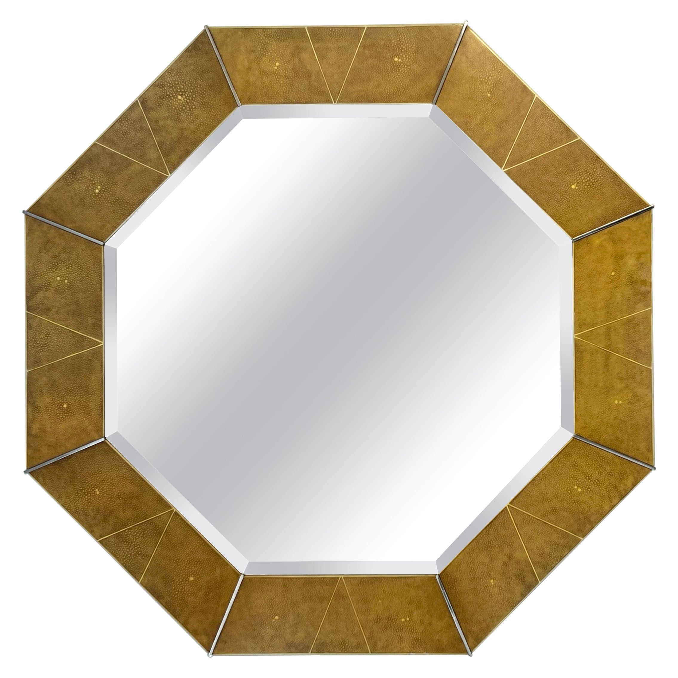 Octagonal Shagreen Lacquer and Chrome Mirror by Karl Springer for Suzanne Sumers