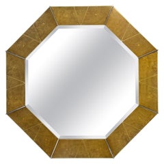 Retro Octagonal Shagreen Lacquer and Chrome Mirror by Karl Springer for Suzanne Sumers