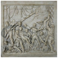 Antique Grand Tour Classical Regency Carved Marble Plaque Battle Travalgar 1805 