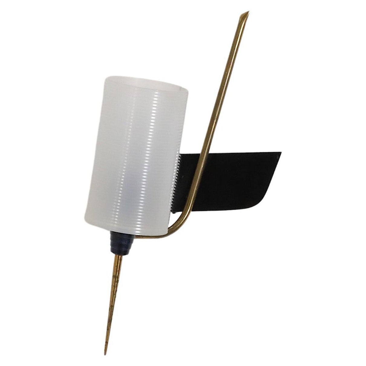 Mid-Century French Maison Arlus Style Wall Sconce w/ Brass Spike & Plexi Shade For Sale