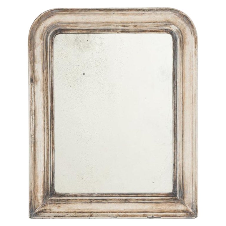 19th Century French Wood White Patinated Mirror For Sale