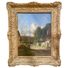 Antique French Barbizon School Oil on Canvas Painting by Constant Troyon.