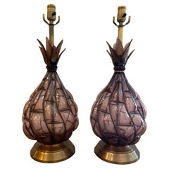 Retro Murano pineapple glass lamps a pair..