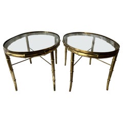 Pair Retro Italian Brass Faux Bamboo Side or End Tables Style of Mastercraft