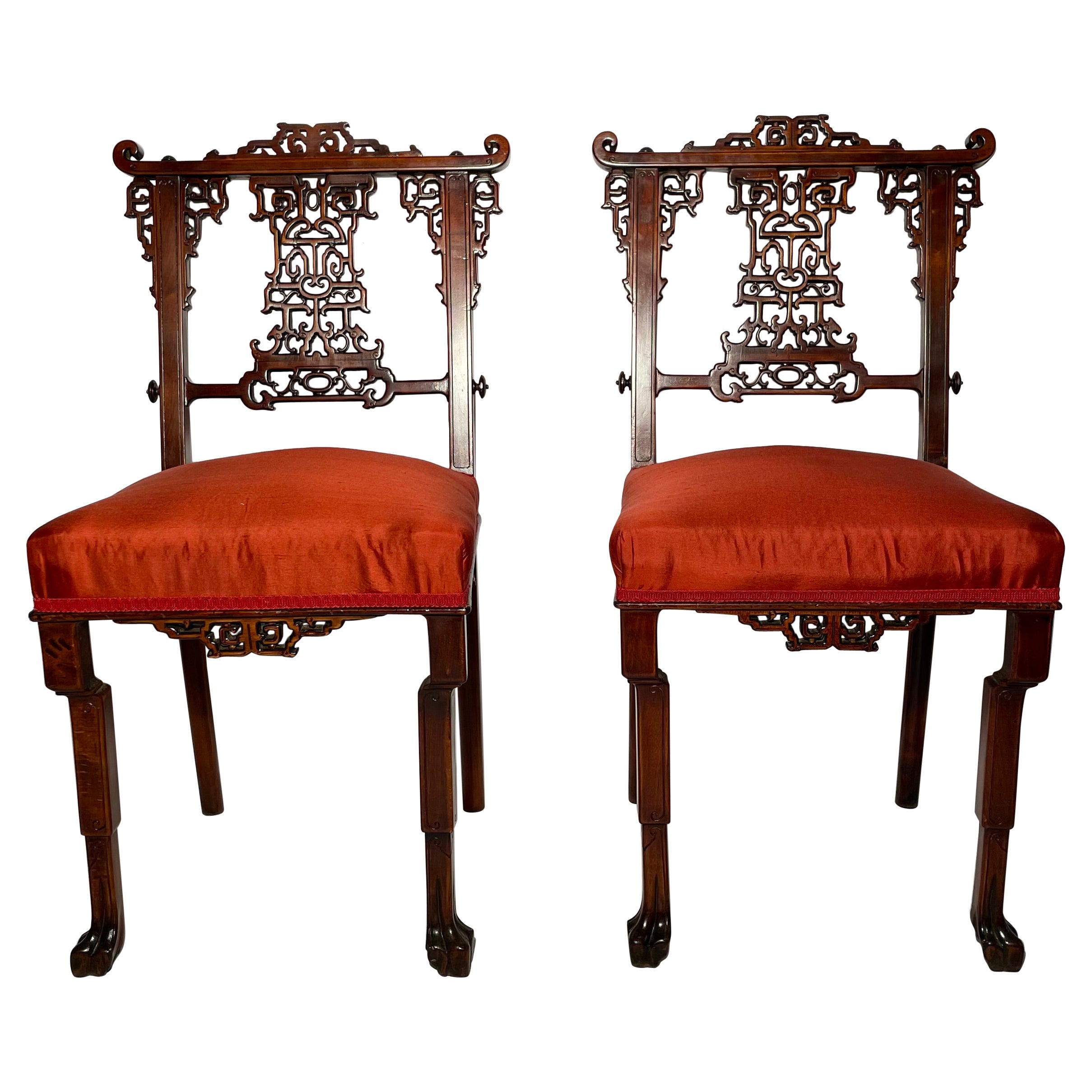 Paire de chaises d'appoint anciennes Chinoiserie, vers 1890. en vente