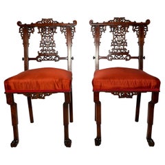 Pair Antique Chinoiserie Side Chairs, Circa 1890.