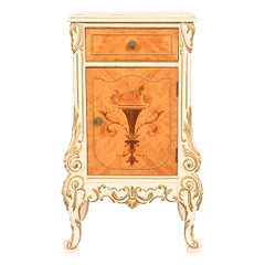 Vintage Romweber French Rococo Louis XV Satinwood and Parcel Painted Nightstand, 1930s