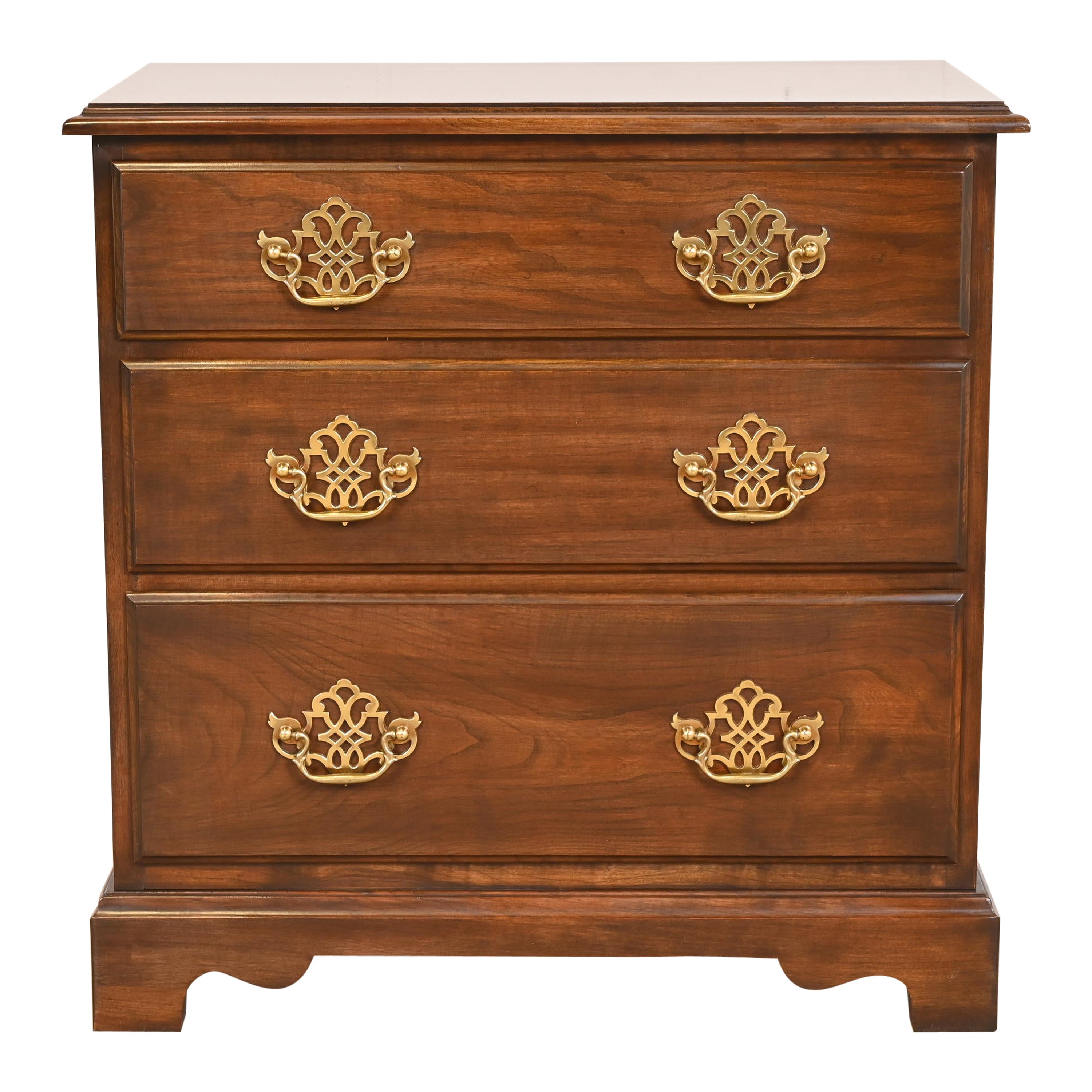 Harden Furniture Georgian Solid Cherry Wood Three-Drawer Bedside Chest For Sale