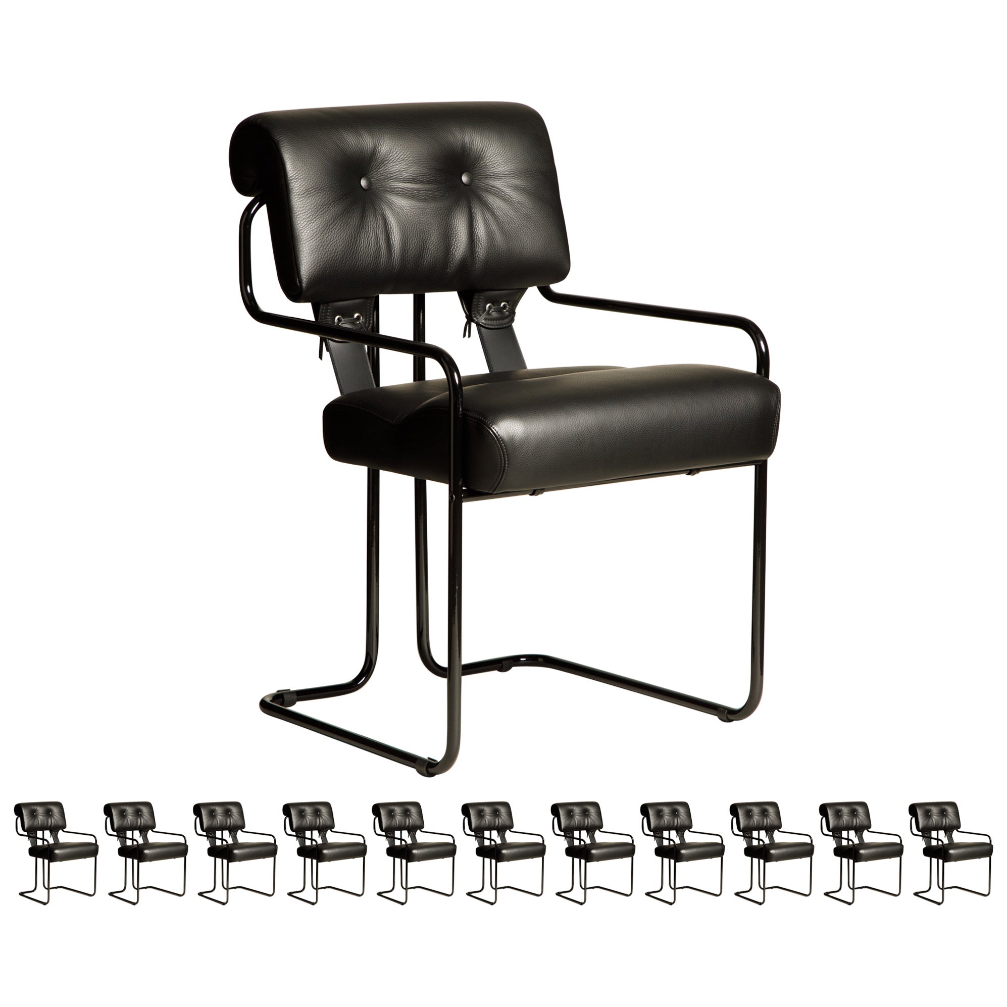 Huit chaises Tucroma en cuir noir de Guido Faleschini pour Mariani, neuves en vente