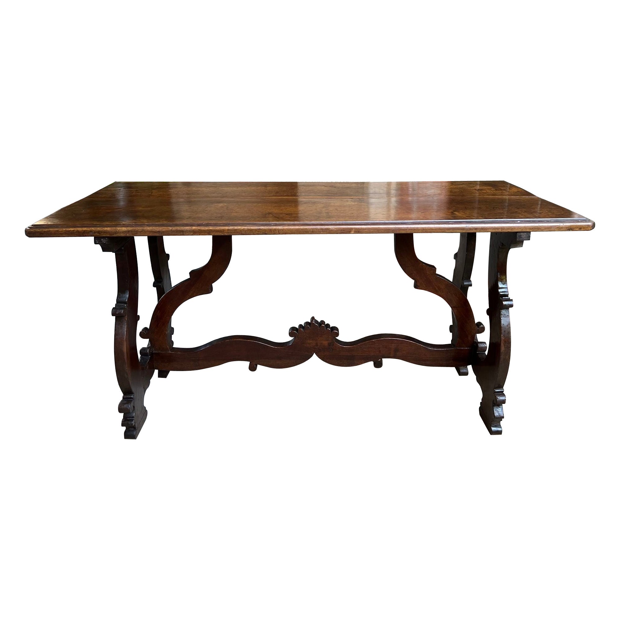 Antique Italian Trestle Dining Table Desk Walnut 6 ft Console Table circa1800 For Sale