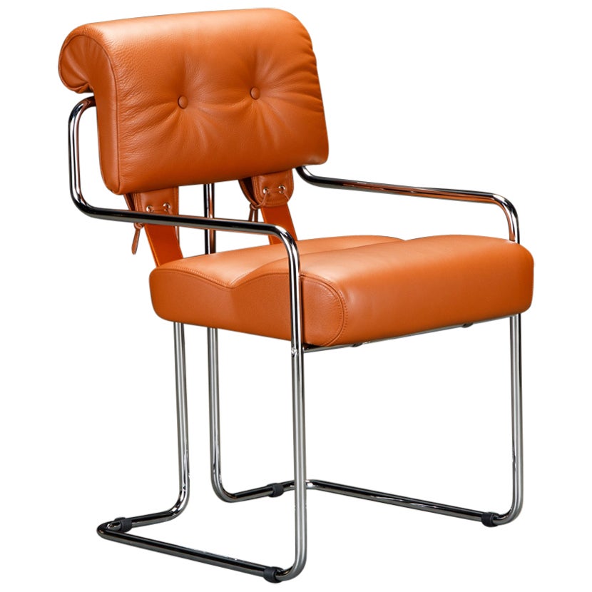 Orange Leather Tucroma Chairs by Guido Faleschini for Mariani, Signed, New For Sale