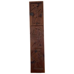 Used Carved Wood Panel Figurative Artwork Wall Decor.
