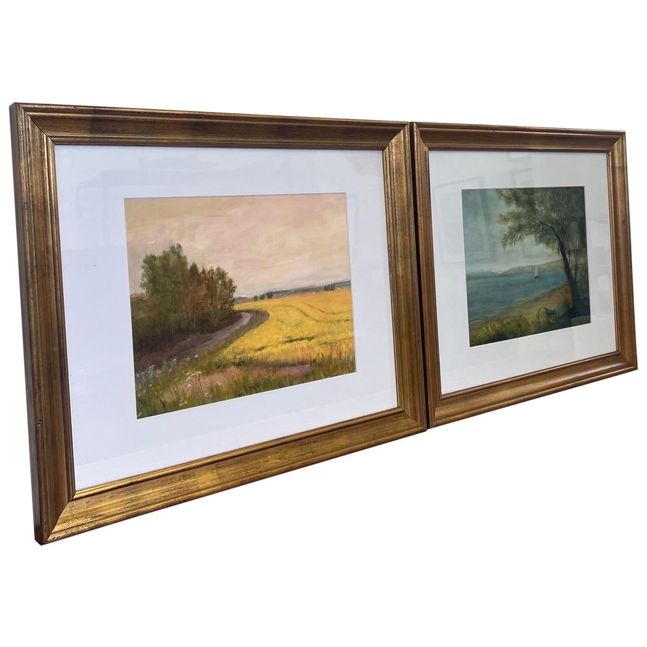 Pareja de impresiones artísticas giclée enmarcadas de paisajes de Helen Drummond.