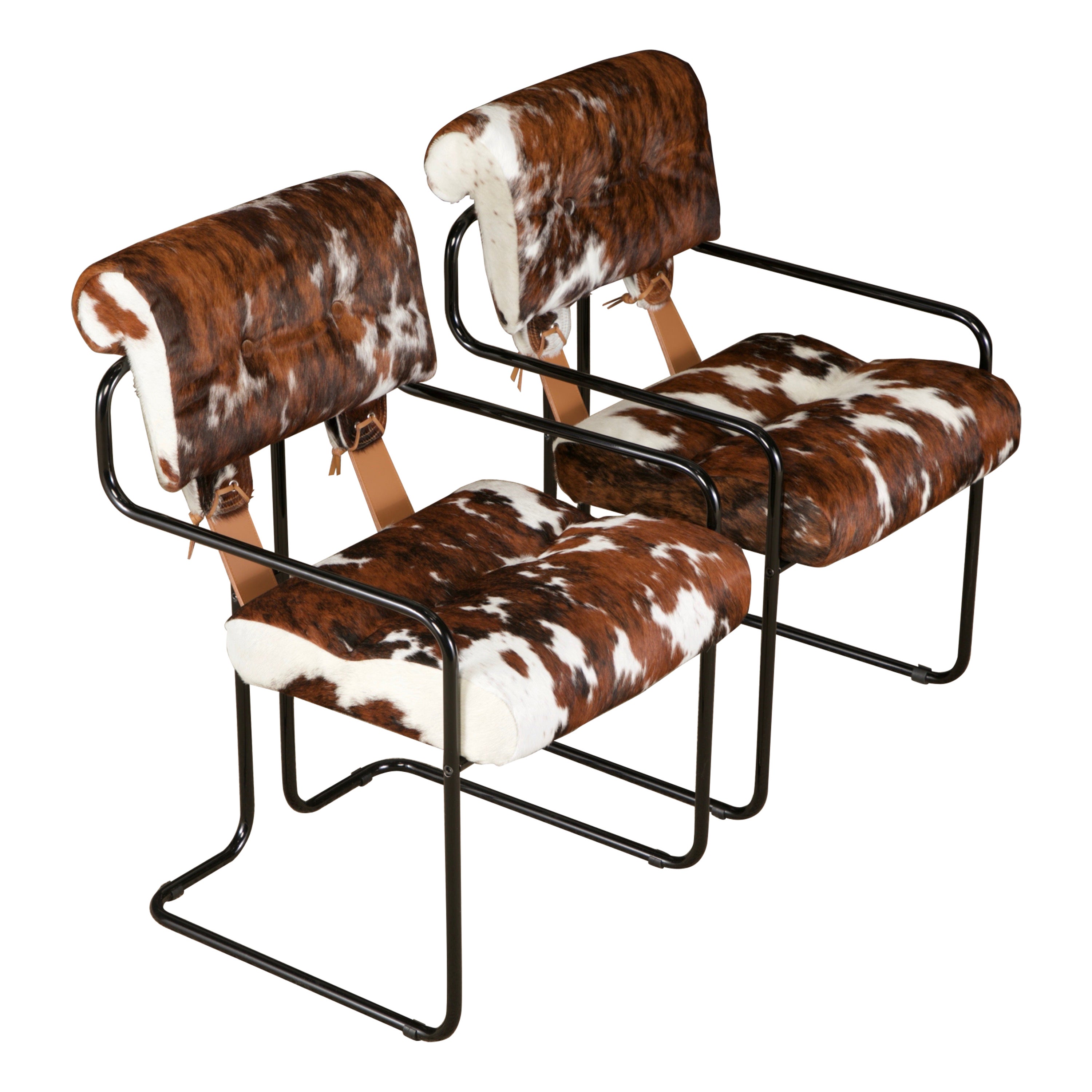 Pair of Cowhide Leather Tucroma Armchairs by Guido Faleschini for Mariani, New For Sale
