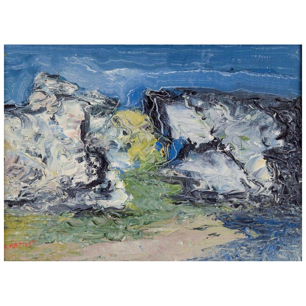 S. Hamlet, Swedish artist. Oil on painter's board.  Abstract composition.
