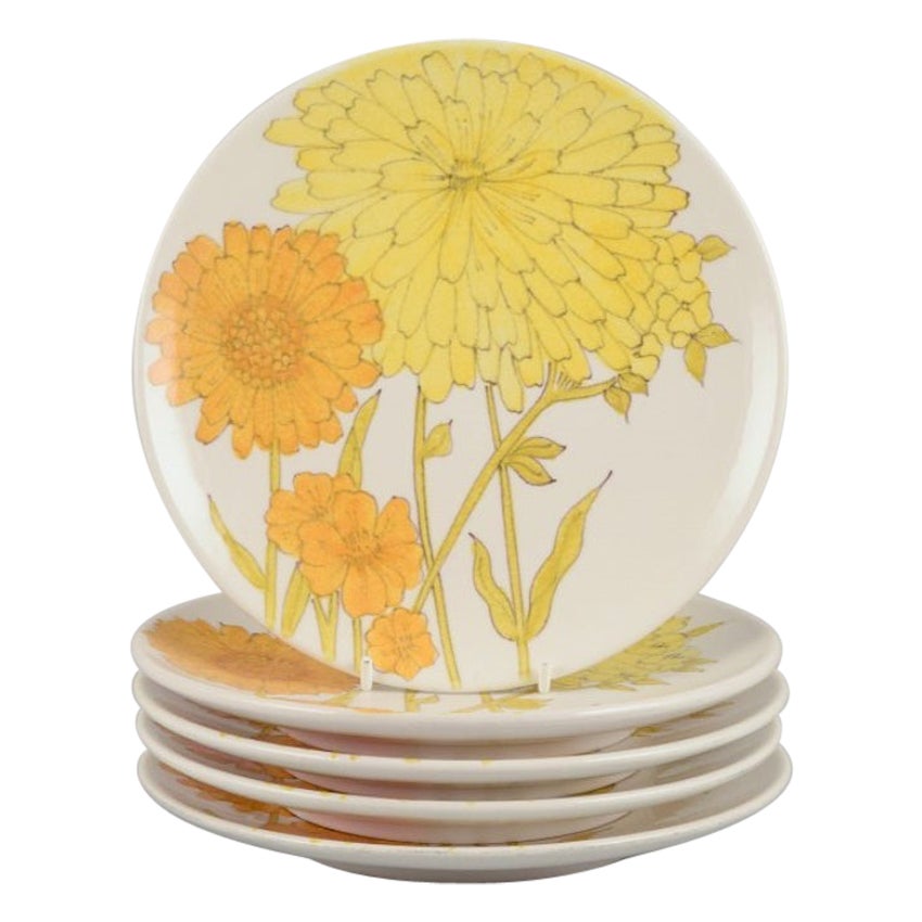 Ernestine Salerno, Italy. Set of five ceramic plates with sunflowers. For Sale
