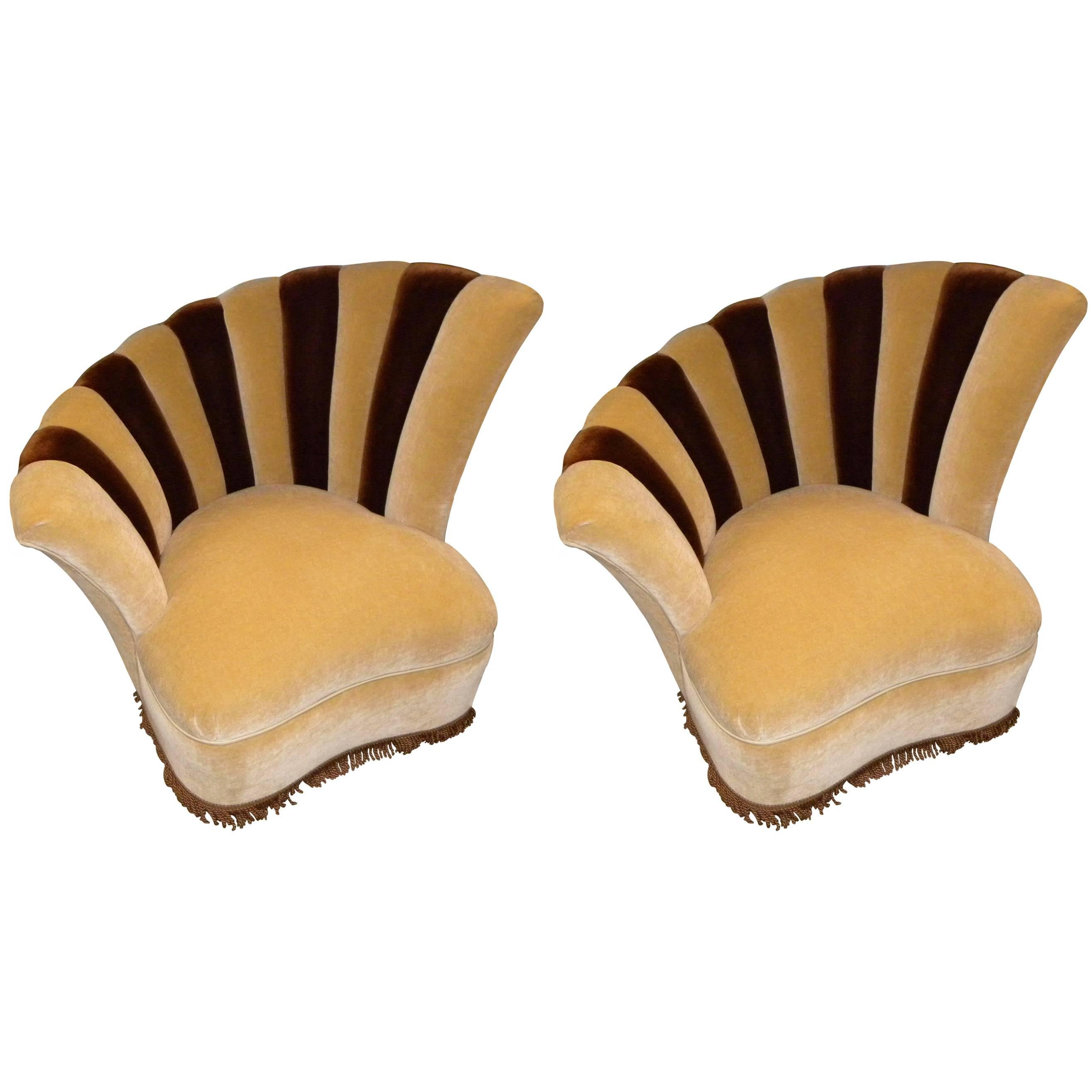Art Deco Fanned Back Hollywood Swivel Chairs