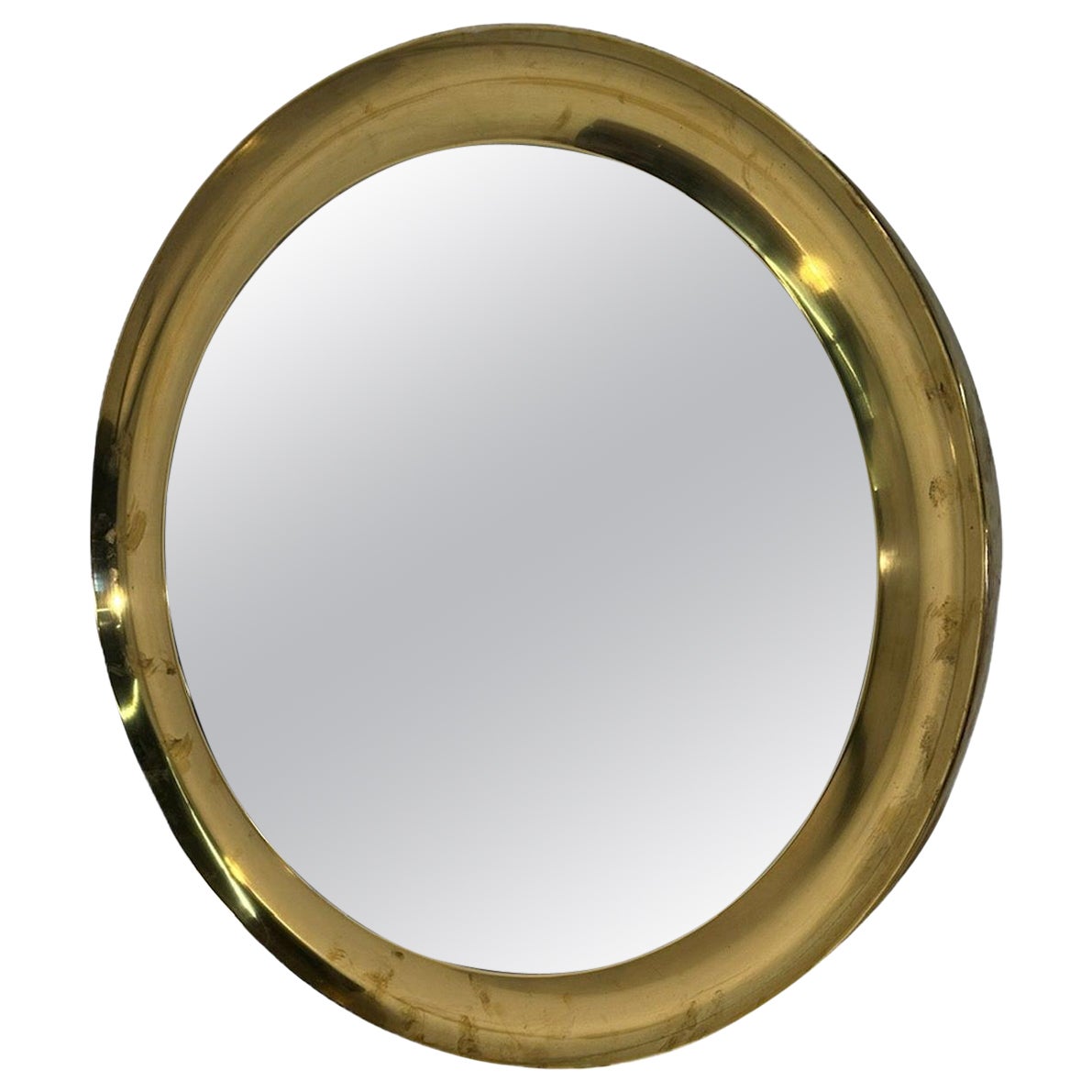 Vintage Italian Round Brass Mirror 1980s For Sale