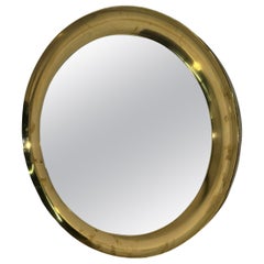 Retro Italian Round Brass Mirror 1980s