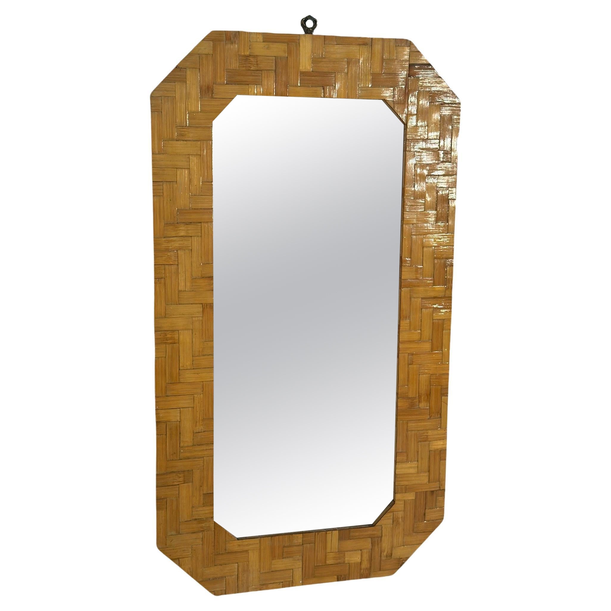 Vintage Italian Octagonal Wood Frame Wall Mirror 1980s For Sale