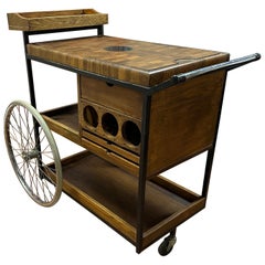 Arthur Umanoff Chariot de bar en bois de boucherie et bicyclette
