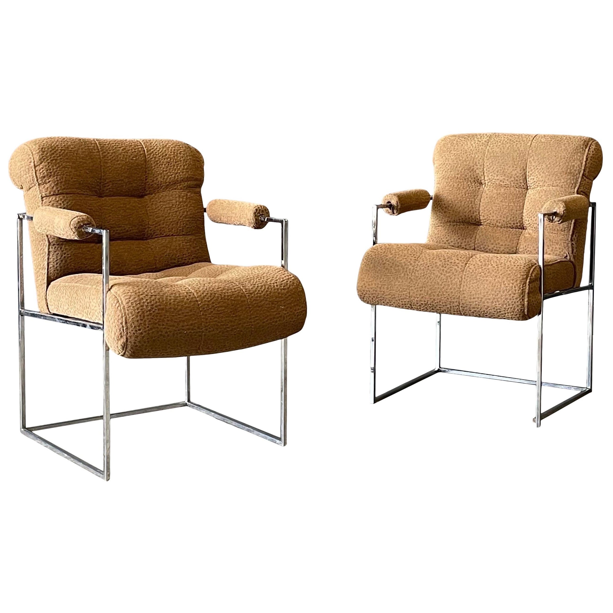 Milo Baughman Chrome and Fabric Side Chairs For Sale