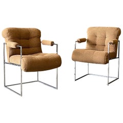 Milo Baughman Chrome and Fabric Side Chairs