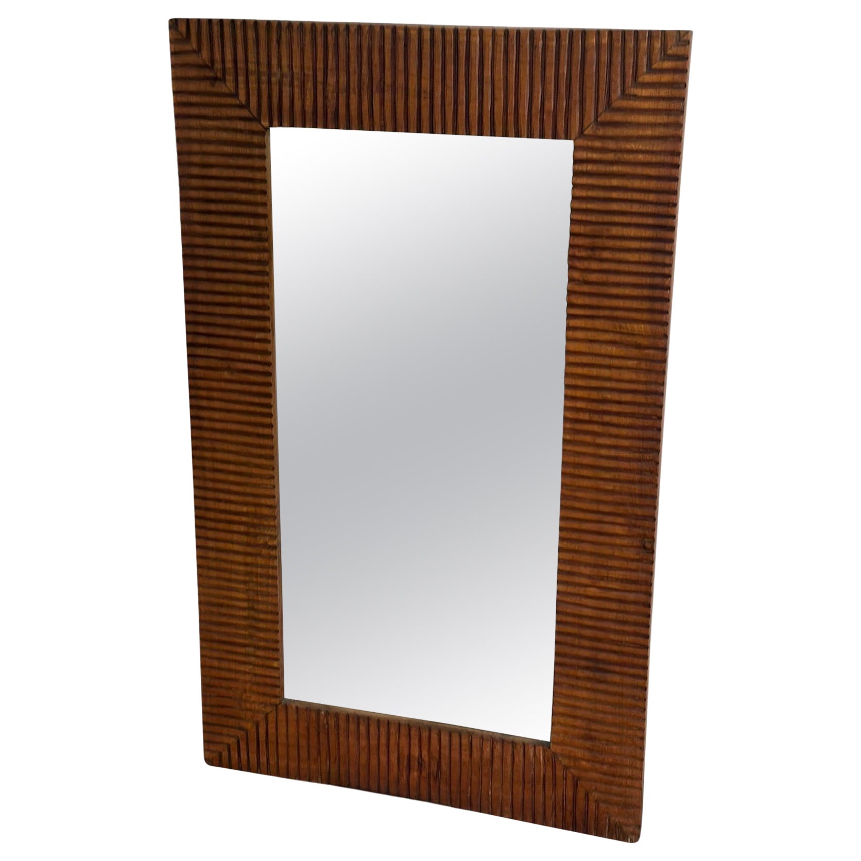 Vintage Unique Rectangular Wood Wall Mirror 1980s For Sale