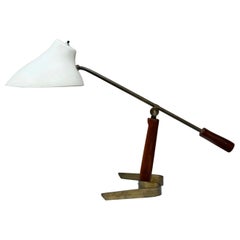Retro 1950s Adjustable Dutch Table Lamp in Wood, Brass and Fiberglass
