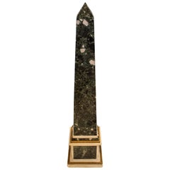 Antique Italian Neoclassical Gilt Bronze-Mounted Verde Antico and White Marble Obelisk