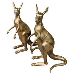 Pair of Vintage Australian Hollywood Regency Brass Kangaroos