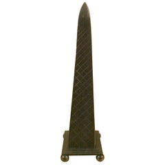 Vintage Black Scored Obelisk with Black Base and Round Feet