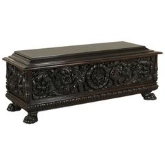 19th Century Renaissance Revival Carved Walnut Chest with Feral Feet
