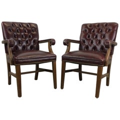Pair of Retro Red Tufted Leather Arm Chairs