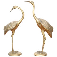 Pair of Extraordinary Huge Brass Flamingos or Cranes