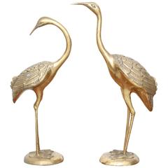Pair of Extraordinary Huge Brass Flamingos or Cranes 9