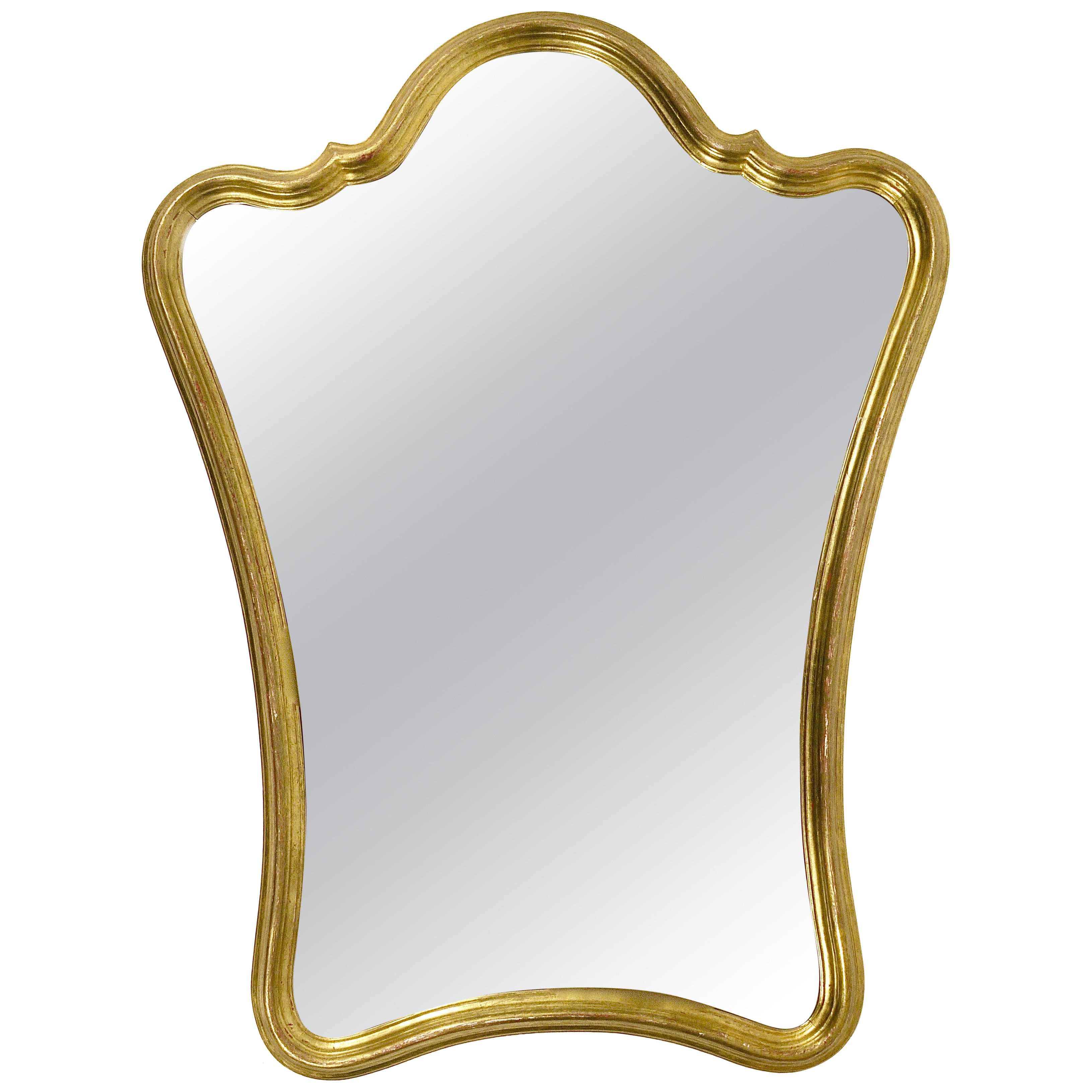 Chelini Firenze Curved Gilt Wood Mid-Century Wall Mirror, Italy, 1950s For Sale